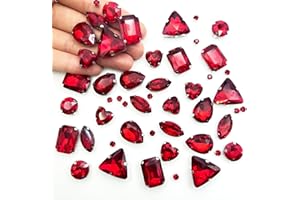 Yixinly 236 Pcs Strass en Verre de Couture, Gros Strass pour Couture avec Griffe, Strass Argenté Strass Vetement, Rhinestones Strass a Coudre, pour Vêtements DIY Artisanat, Chaussures (Rouge)