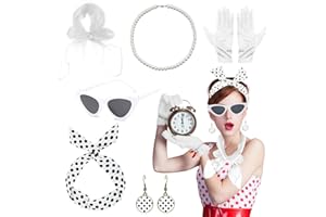 NebulaGlam 50er Jahre Accessoires Damen, 8 Stück Rockabilly Accessoires Damen für Karneval, 1950s Kostüm Set mit Chiffon Schal Handschuhe Sonnenbrille Polka Dot Bandana Ohrringe Halskette