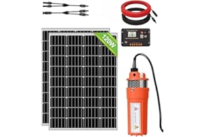 DCHOUSE Kit pompa per pozzi solari, pompa per acqua solare 12V + 2 pannelli solari da 120 W per irrigazione di pozzi profondi, fuori rete, riempimento del serbatoio dell'acqua