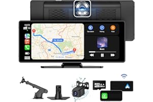 【2024 Verbessert】 Goaanz Wireless A-pple Carplay & Android Auto, 9.3 Zoll Tragbares Autoradio Carplay Mit 4K Frontkamera,1080P Rückfahrkamera, Autoradioempfänger, GPS, Siri, FM,AUX,SD-Karte