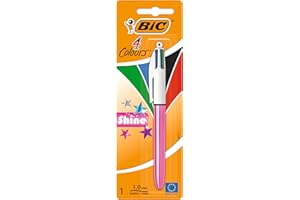 BIC 4 Couleurs Shine Stylo-Bille Rétractable Pointe Moyenne (1,0 mm) - Corps Assortis Métallisés (Sans Choix Possible), Blister de 1