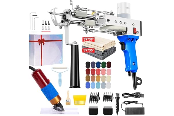 BESGEER Kit Complet de Pistolet à Tufting avec Tondeuse, Kit de Démarrage pour Débutants, Machine à Tufting 2 en 1 Boucle et Coupe, Idéal comme Cadeau, Tufting Gun Starter Kit(Bleu)