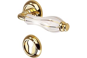 Gedotec Herraje de diseño para puertas interiores, puertas de habitaciones, puertas de madera | GLORY-R | latón pulido | porcelana | cilindro perfilado PZ | 1 pieza de puerta con material de fijación