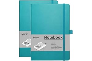 Mlife 2 Pack A5 Journal Notizbuch, 192 Seiten, Hardcover mit elastischem Verschlussband und Falttasche(Türkis)