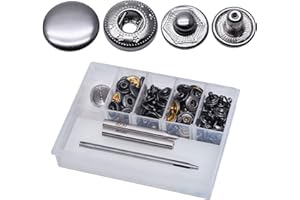 RERI Anorak Druckknöpfe und Werkzeug Kupfer Druckknöpfe Φ15mm, 12Stück Swarchz Kleidung Druckknopf mit Befestigungswerkzeug für Lederhandwerksjacke Handtasche