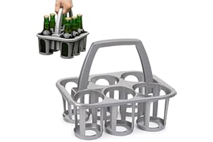 plastific 6 x Plastic Beer Garden Glass Collector Carrier Milk Bottle Holder Bottles Storage Saver Drinks Organizer Holding Container with Handle (A: Silver)