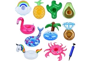 Bheddi Aufblasbare Getränkehalter für Pool, Pool-Schwimmer, Zubehör mit Mini-Luftpumpe, aufblasbarer Pool-Getränkebecher, schwimmender Badewannenhalter … (11 Stück)