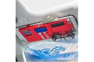 CGEAMDY Auto-Sonnenblende-Organizer, Reißverschlusstasche aus Leder für Karten, Führerschein, Stifte, Brillen, Dokumente, Autozubehör (Rot)
