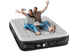 Airefina Colchón Hinchable Matrimonio con Bomba Integrada, Colchon Hinchable Auto-Hinchable en 3 Minutos, Colchón Inflable Portátil con Bolsa de Almacenaje para Camping, Uso en Casa -152 × 203 × 33cm