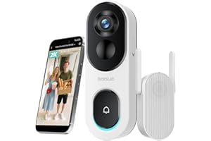 BOTSLAB 2K Video Doorbell Camera Wireless, No Subscription, Head-to-Toe View, 5200mAh Battery Capacity, AI Detection, 2.4GHz WiFi, IP66 Waterproof, WiFi Homebase, Two Way Audio
