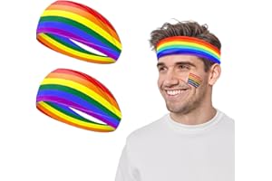 PAEZM 2 Pack Rainbow Pride Headbands for Adults Kids - Rainbow Flag Elastic Headwear Hair Accessories for Women Men, Sports Non-Slip Sweatband Head Wrap for LGBTQ Gay Pride Month Party Supplies