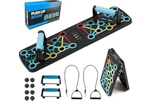 JITIFAZH Push Up Board, 17 in 1 Faltbare Liegestütz Brett mit 2 Elastischen Widerstandsseilen und Handgriff, Multi-Funktions Portable Liegestützgestell Effektiv Trainieren die Muskeln für Männer Frauen