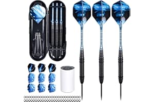 Acboor Dartpfeile, 3 Stück Dartpfeile Metallspitze Profi Steeldarts Steel Dartpfeile Set 3 Aluminium Schaft mit 9 Flights 50 Anti-Lose Gummiringe und 1 Dart Tool Sharpener