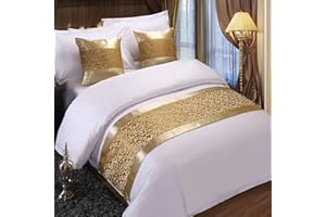 BIIKOON Bed Runner Hotel Bedding Protection Bed Scarf Flower Pattern Quilted Bed Flag Mat Bedclothes Decoration for Foot of Bed for Wedding Bedroom,Gold 240X50cm for 180cm bed