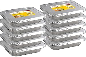 Catergold Medium Rectangle Disposable Aluminium Foil Trays with Lids 32 x 26 x 8cm Approx (10 Pack), Silver