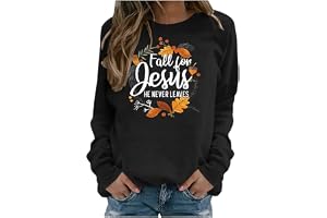HUIFUAO Höst för Jesus He Never Leaves damtröjor löv tryckt långärmad tröja bomullströjor för kvinnor