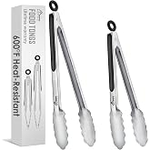 Hotec Stainless Steel Kitchen Tongs Silicone Handle Set of 2-23cm 12" Metal | Heat Resistant Metal Tongs 600℉ for Serving, Sa