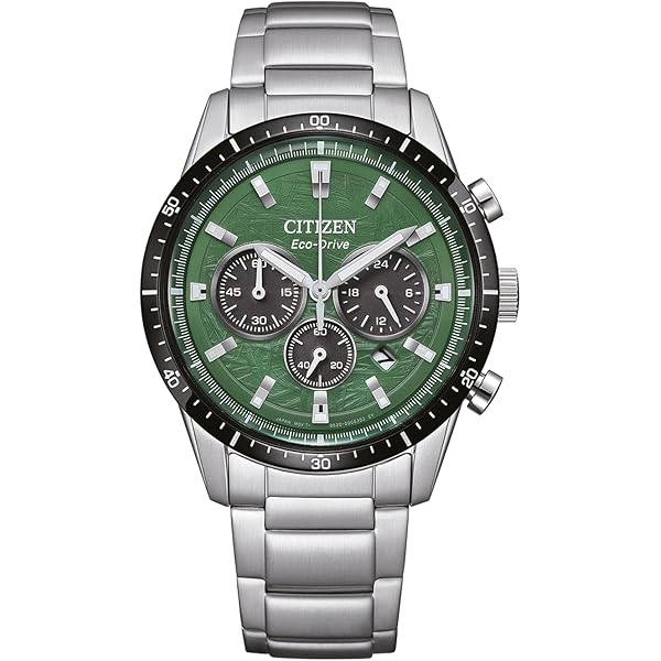 Citizen - Orologio uomo Aviator Eco Drive quadrante verde cassa e bracciale acciaio