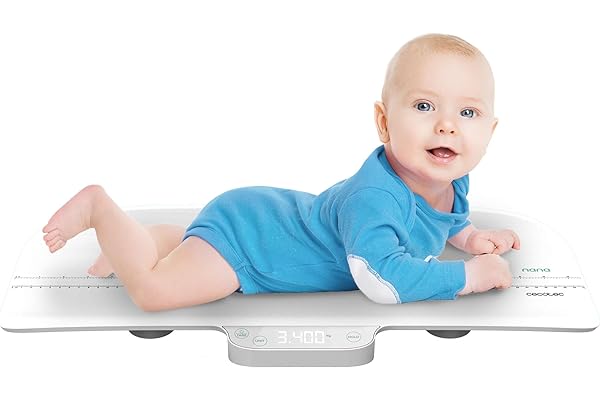 Cecotec Pèse bébés Nana BabyCare SmartWeight. Écran LED, Surface 60x25 cm, Capacité 50 G à 40 Kg, Fonction Tare, Fonction Hold, Mètre Ruban Inclus, Arrêt Automatique