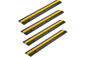 CREWORKS Floor Cable Protector,4Pack 1 Channel Floor Cable Cover, 99x15x3cm Wire Covers, 3t/6600lbs Rubber Road Ramp Protector Trunking, Single Channel Modular for Hoses Wires Cables
