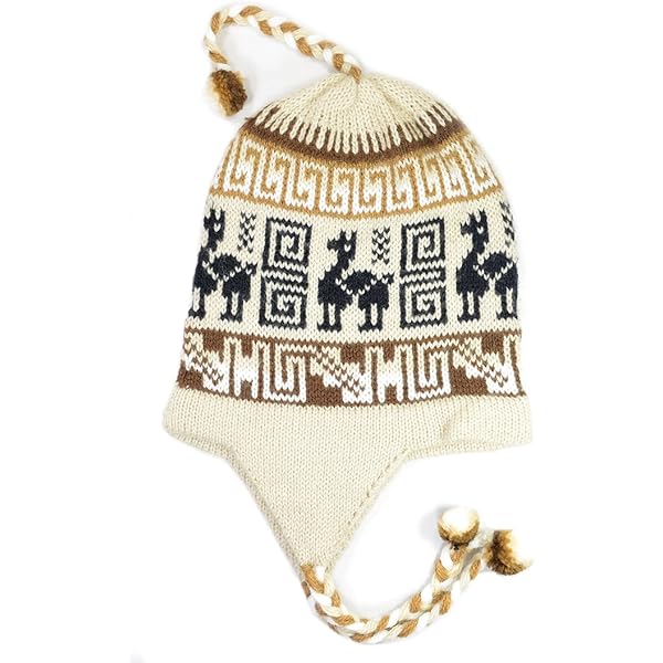 Guru-Shop Cappello In Lana Nepal Con Paraorecchie - Bianco/Giallo Senape - Taglia Unica - Caldo Berretto Lavorato A Mano