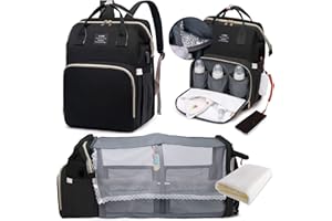 LEcylankEr Zaino per Pannolini con Lettino - Zaino Fasciatoio Mamma Multifunzione Grande con Fasciatoio e Borsa isolante, Zanzariera e Porta di Ricarica USB