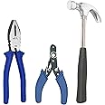 Real stf Multi 3 Pieces Combination Cutting Plier 8", Claw Hammer Steel Shaft 1/2 lb, Wire Stripper 6" Hand Tool Kit