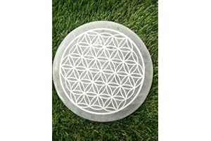 crystalmiracle Piastra di ricarica rotonda incisa Selenit Crystal Healing Gemstone Gift Energia positiva Meditazione Benessere Realizzato a mano per unisex, 3 Pollici Ca