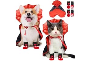 Weihnachts Kostüm für Hunde, Katzen Verkleidung mit Vampir Umhang für Weihnachten Geburtstag Party Fotoshooting, Hundekostüm Set für Kleine Mittlere Große Hunde