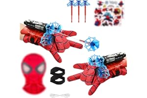 LIVESTN Set di 2 Spid-er Guanti per Bambino, Spara Ragnatele Spiderm, Spiderm Glove Launcher Set, con Maschera Spid-er e Tatuaggi, Cosplay Giocattoli da Polso, Giochi Bambino 3+ Anni