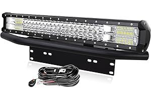 PICAA 23 inch 324W Car Led Light Bar with Front Bumper License Number Plate Mounting Bracket 12V Wiring Harness Cable Kit, Triple Rows Work Light Bar for 4x4 Offroad Truck Tractor
