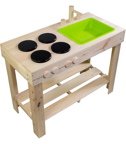 GOPLUS Cuisine en Bois pour Enfants, Set de Jeu pour Petit Chef en Bois, 7 Accessoires en Acier Inox, Cuisine Murale/Sur Table - Jeux - Jouets