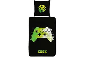 SkyBrands Pościel Xbox 135 x 200 poszewka na poduszkę 80 x 80 [bawełna] Gaming E-Sport pościel dla nastolatków chłopców 2-częściowa 1 x poszewka na kołdrę 1 x poszewka na poduszkę