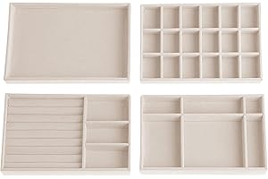 LIGHTERDAY Przechowywanie biżuterii, organizer na biżuterię, 4 sztuki, aksamitna taca na biżuterię, organizer biżuterii do biżuterii, kolczyki, bransoletka, przechowywanie pierścionków (kolor beżowy)