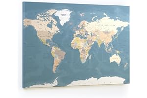 ALLboards CANVASboards Magnetic Painting 90×60 cm – World Map, Poster for All Types of Magnets Wall Mounted Durable 3D Printed
