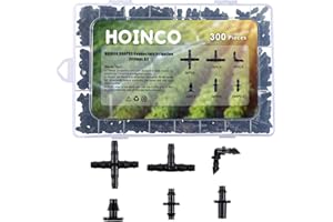 300PCS Irrigation Fittings Kit,HOINCO Drip Irrigation Barbed Connectors for 1/4 Inch Tube, for Flower Pot Garden Lawn