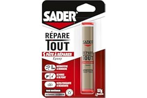 Sader Répare Tout - Pâte à Réparer Epoxy - Tous Matériaux – Intérieur/Extérieur – Couleur : Gris – 1 Tube 57 g 30621068