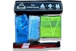 VZL KFZ Auto Zubehör Kombitasche Verbandskasten Auto 2024 tüv geprüft, inklusive Warndreieck und Warnwesten Auto - kfz Verbandskasten inklusive Erste Hilfe Set Auto 2024 (Schwarz)