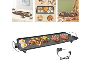 DCSYOG Griglia elettrica da tavolo con rivestimento antiaderente, piastra da 1500 W, con cinque livelli di regolazione della temperatura, lega di alluminio, per interni ed esterni, 68 x 28 cm