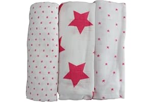 ‎BABYMAJAWELT BABYMAJAWELT® "Lebkuchen Stars 80x80 cm 3er Pack (Mulltücher Spucktücher Baumwollwindeln Stoffwindeln Sterne) (rosa)