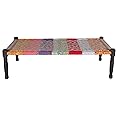 Multicolor Handmade Wooden Charpai with Multicolor Rope Khatiya