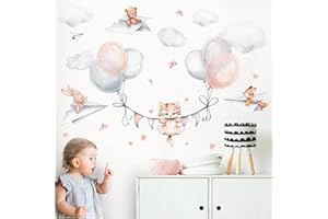 Little Deco Kot z balonami, tatuaż ścienny, zwierzęta, pokój dziecięcy, naklejka ścienna do pokoju dziecięcego, naklejka ścienna, samoprzylepna dekoracja ścienna DL840-2