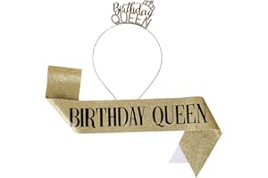 Larfraecy Birthday Queen Banda de cumpleaños y tiara con corona de cristal para niñas y mujeres,diseño de corona de brillantes,Faja y tiara cumpleaños para niñas de Fiesta para Mujeres Muchacha