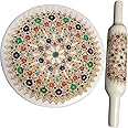 Home Arts Premium Natural Marble Chakla Roti Maker Rolling Board with Wooden Belan | No Dyes or Polish - Natural Finish | Chopping Board Home House Ghar Kitchen Rasoi Gift Decor (7.)