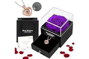 Smooce Preserved Rose with Necklace,Gift Box with Love You Necklace,Eternal Handmade Rose for Her Woman Wife Girlfriend Mother on Birthday, Anniversary,Valentine's Day,Mother's Christmas (Purple)