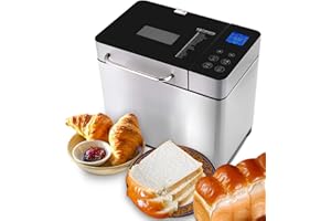Meykey Brotbackautomat Edelstahl Brotbackmaschine 19 Backprogramme Vollautomatische für 500g, 750g, 1000g 15-stündiger Verzögerungstimer Sichtfenster Warmhaltefunktion 710W