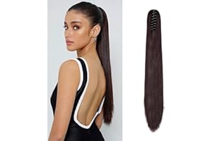 Dcbaboo Pferdeschwanz Haarteil Zopf Extension mit Klammer Glatt Lang Ponytail Extensions Haarverlängerung Clip Synthetik Gerade Pferdeschwanz Haarextension Zopf, 55cm Dunkles Weinrot