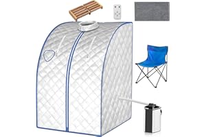 HOMASIS Dampfsauna tragbar, Heimsauna mit Dampfgenerator 3 L, Mini Sauna für Zuhause mit Fernbedienung, 9 Temperaturstufen & Timer, Mobiles Saunazelt mit Klappstuhl & Fußmassagegerät (Silber)