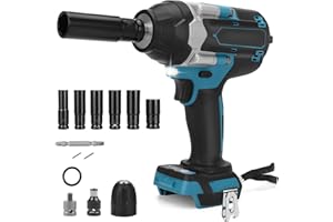 LMYDIDO Llave de impacto con batería de 1000 Nm, compatible con Makita BL1830 BL1840 BL1840B BL1850 BL1850B BL1860B batería de litio de 18 V, llave de impacto sin escobillas de 1/2 pulgadas con 6 llaves (sin