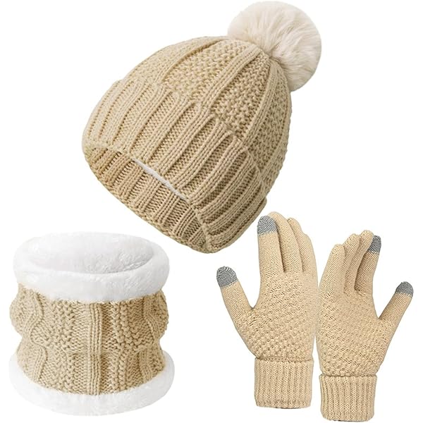 3er Set Mütze Schal Handschuhe Unisex - Strick Set Mit Touchscreen Handschuhen | Thermo Winter Set Für Damen & Herren